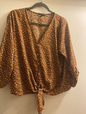 West Kei Rust Leopard Print Tie-Front Blouse